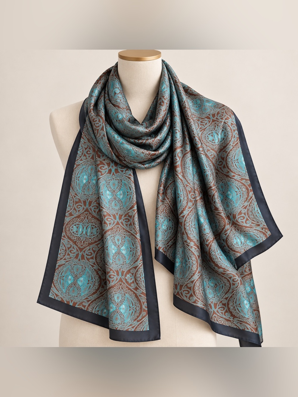Teal Paisley Satin Feel Long Scarf Shawl Wrap